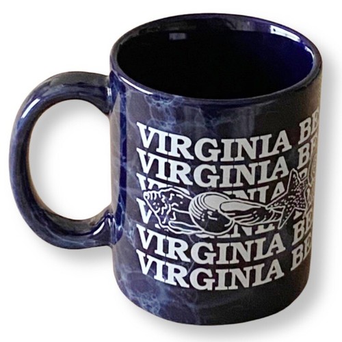 Virginia Beach Vintage 1996 Navy Blue Sea Shell Marbled 12oz Souvenir Coffee Mug - Picture 3 of 6