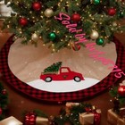 Red Truck Buffalo Check Tree Skirt Christmas Multicolor Red Mistletoe 48x48 Inch