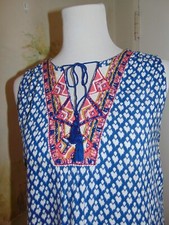 Beach Lunch Lounge Boho Dress Womens XS Sleeveless Tassles Festival Embroidery