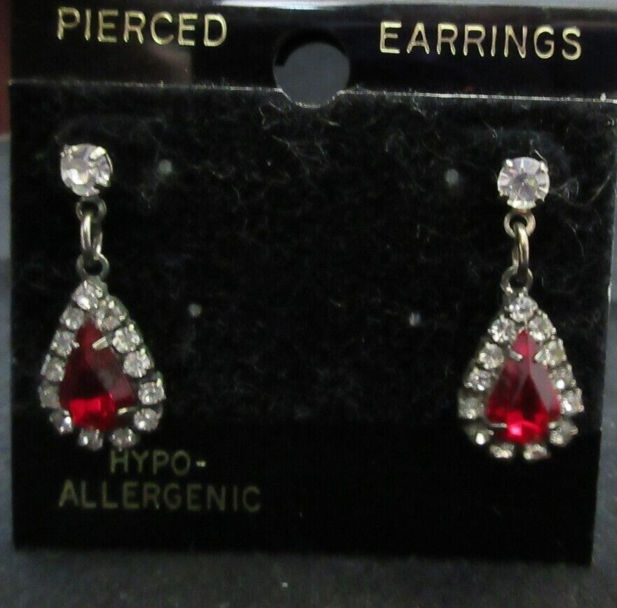Dangle Prong Set Ruby Red Clear Rhinestone Teardr… - image 3