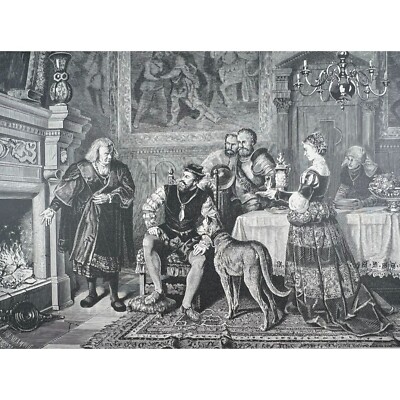 FUGGER THE BANKER BURNING THE BONDS OF CHARLES V -Original 19th Century Etching