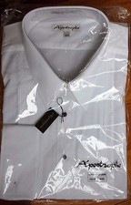 NEW MEN'S WHITE PLEATED TUXEDO SHIRT - SPREAD COLLAR, FRENCH CUFF, 1/8" PLEADS