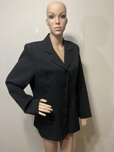 Tuta donna usata in ottime condizioni "Giorgio Fiorlini" poliestere/rayon 2 pezzi pin righe pantaloni taglia 14 - Foto 11 di 17