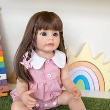 55CM Reborn Doll 22in Girl Doll Toddler Full Body Vinyl Silicone with Long Hair