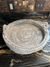 Hand Made Rope Serving Tray 15" Whitewash Unique