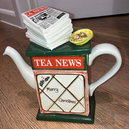Vintage Tisch Neuheit Teekanne von Tony Carter Tea News Frohe Weihnachten