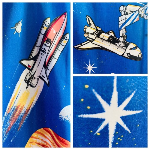 D72" W120" Pair Curtains Vintage Space Astronaut Rocket Blue Pencil Pleat - Picture 6 of 12