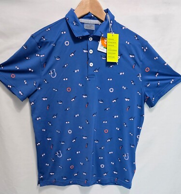 NEW PUMA Golf POLO Youth LARGE Blue FUN Summertime Print  Stretchy Fit 
