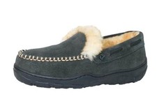 Men's Moccasin Slippers,Shearling Lining Indoor/Outdoor House 12 Charcoal Grey