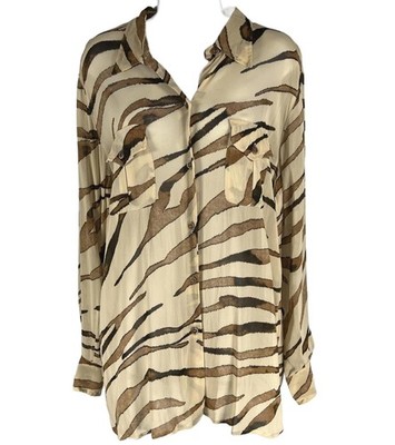 Persona by Marina Rinaldi Sheer Tiger Print Viscose Shirt Size 14 Made in Italy
