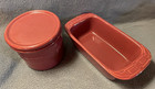 Lot Longaberger Wov Trad Paprika Red Burgundy Small Loaf Dish & Salt Crock W Lid — photo 4