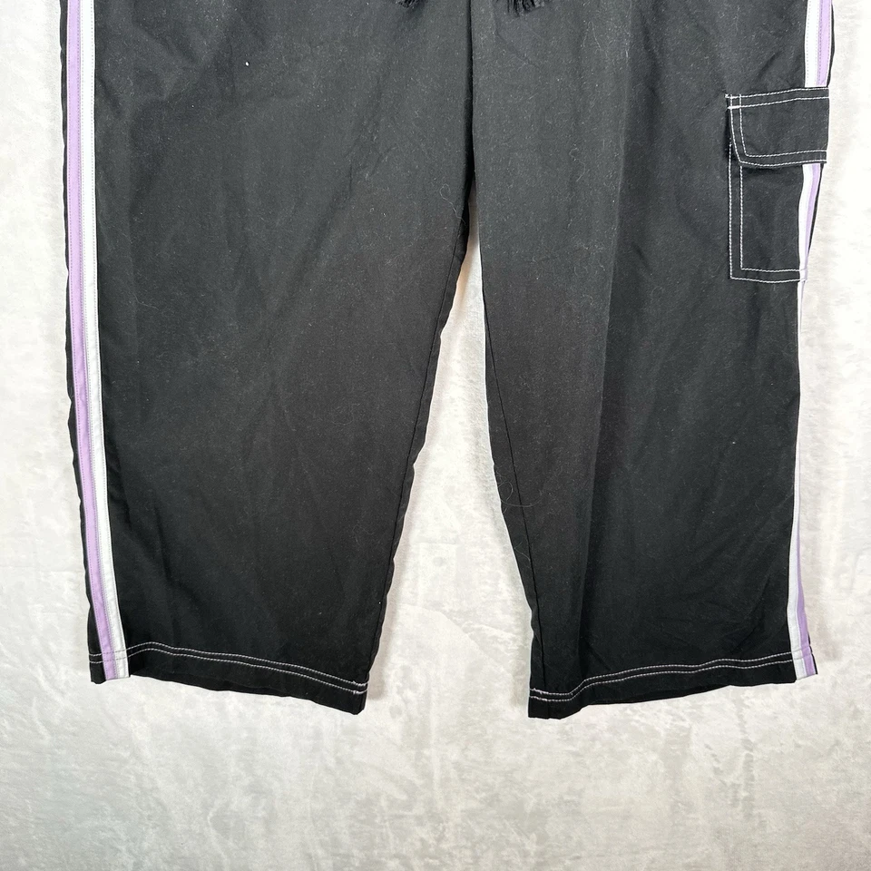 Pantalones de té verde vintage para mujer XL púrpura a rayas laterales cargo Y2K pierna ancha recortados Foto 4 de 4