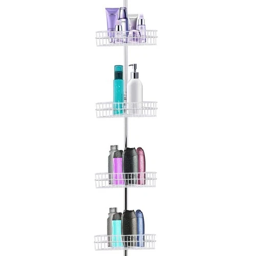4 Tier Non-Rust Bathroom Corner Shelf Storage – 91.73~95.67 x 12.80 x 2.95 in