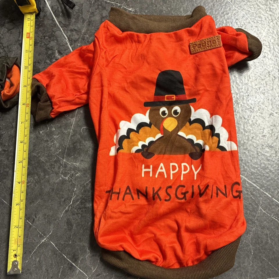 Disfraz de perro Feliz Acción de Gracias Mediano Perro Camisas Marrón y Naranja Lote de 2 Foto 3 de 4