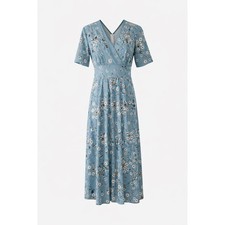 Melissa Paige Blue Floral V-Neck Maxi Dress Size Large Romantic Cottagecore