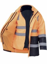 6 in 1 Reflective Waterproof Windproof Work Jacket 300D Oxford Orange Black SZ L