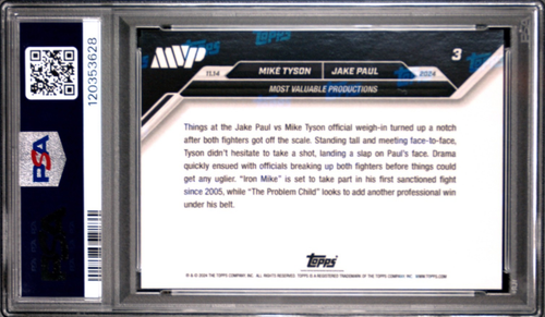 2024 Topps Now Boxing โ Jake Paul / Mike Tyson โ ๐ MINT PSA 10 โNEW (Sept2025) - Picture 2 of 3