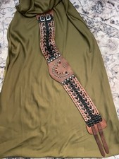 Vintage 70s 80s Woven Leather Double Buckle Belt Wide Studded Gem Corset Cinch