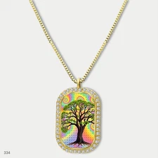 Stunning Colorful Tree of Life Pendant Necklace Chain Image Dog Tag Chain Gift D