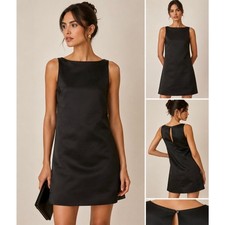 NWT Reformation Sarena Dress Black Satin Sleeveless Shift Mini Boat Neck Small