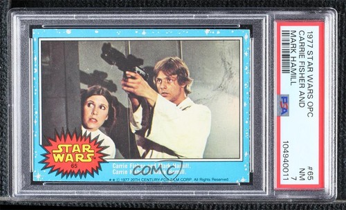 1977 OPC Star Wars #65 Carrie Fisher and Mark Hamill — PSA 7