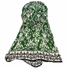 Zara Green Printed Tribal Floral Paisley Maxi Buttoned Collared Dress Belt-XXL-