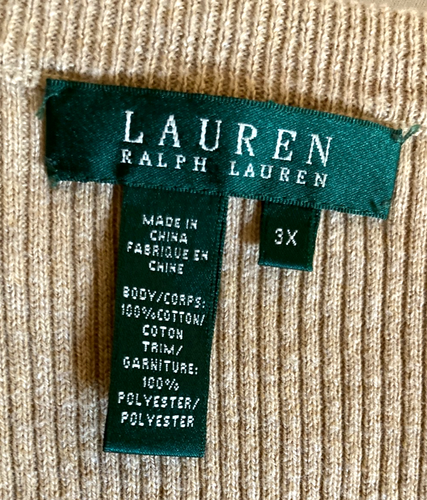 Suéter Lauren Ralph Lauren Mujer Talla Grande 3X Camel Bronceado Cuello en V Pullover Nuevo con Etiquetas - Imagen 4 de 8