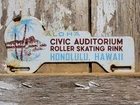 VINTAGE HAWAII PORCELAIN SIGN TOPPER ROLLER SKATING RINK CIVIC HONOLULU ALOHA