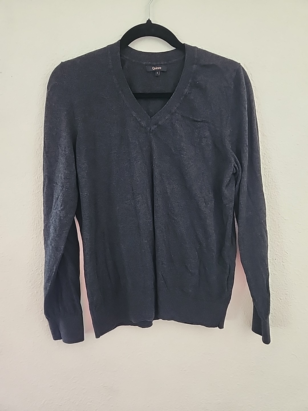 Womens Quince Dark Grey Organic Cotton Cashmere Blend Long Sleeve Sz L