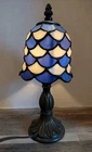 Vintage Tiffany Style Fish Tail Design Lamp Blue & White 12.25" Tall Read