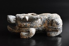 S9079: Japanese Stone jade/jewels Beast LIDDED CONTAINER CONTAINER Buddhist art