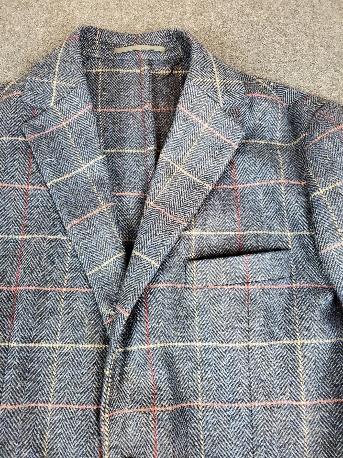 Doppelganger Herringbone Mens 40S Blue Wool Blend Blazer Elbow Patches