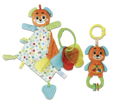 Clementoni- Baby Gift Set: Puppy Doudou, Chewy Keys & Rattle, Sensory Play for N