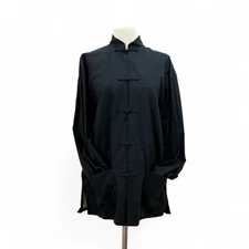 Shanghai Tang Black/Green Mandarin Collar Frog Cotton Jacket Size 44 Large