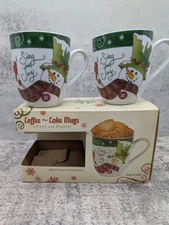 Fitz And Floyd Holly Hat Snowman Holiday Cake Mugs, New in Box