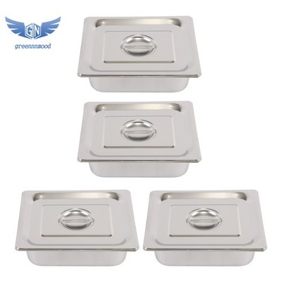 4Pcs 1/2 Size 4'' Deep Anti-Jam Stainless Steam Table Catering Food Pan With Lids
