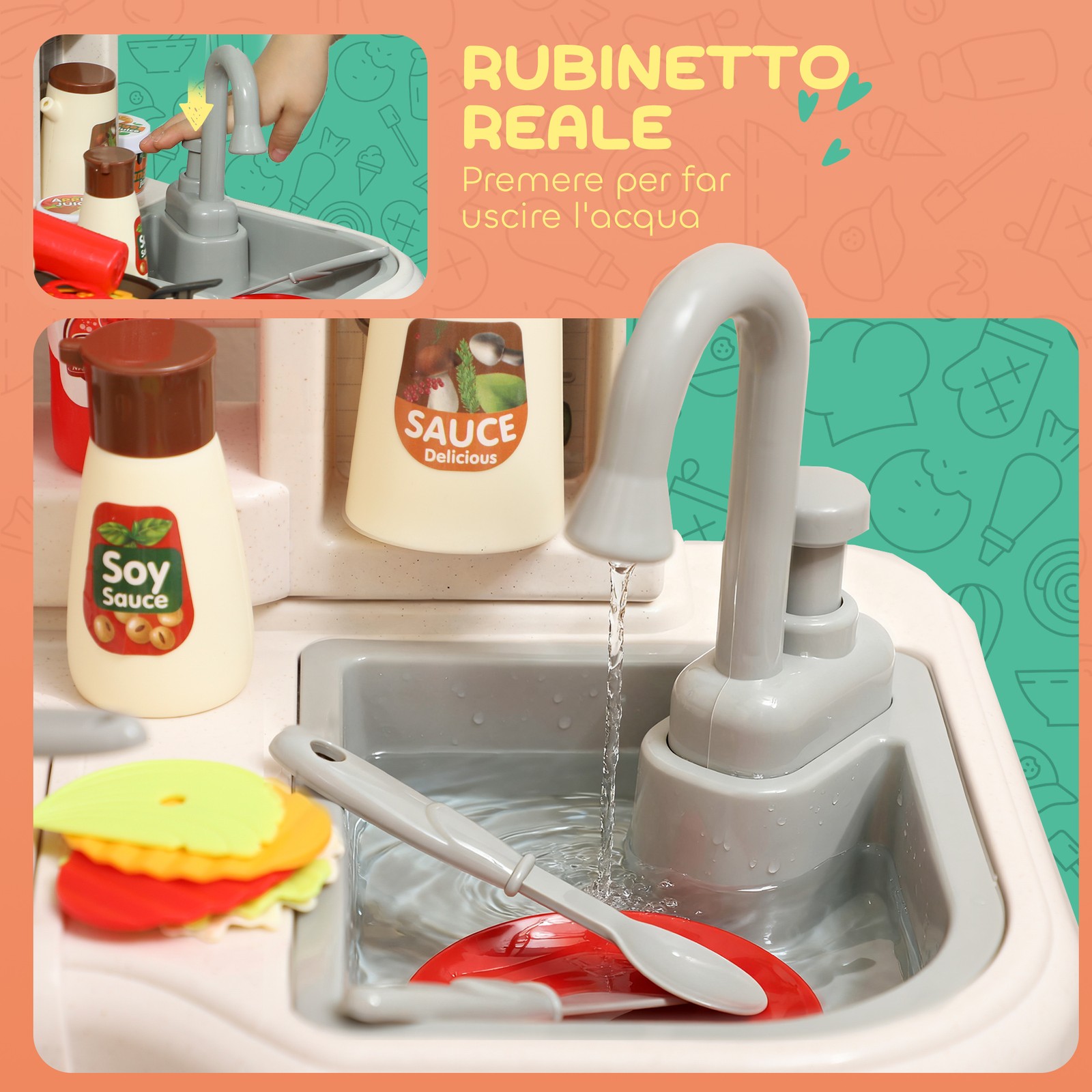 Cucina Giocattolo Per Bambini 3-6 Anni Con 92 Accessori, In Pp, Pe E Abs, 44.5x2 foto 5