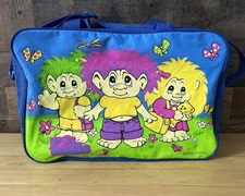 Vintage 1992 Norfin Trolls Vinyl Zip Handbag Storage Travel 16x12” Shoulder Bag