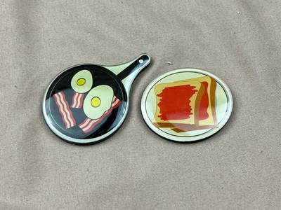 Frying Pan w/Bacon Eggs & Jam Toast Fridge Magnets Refrigerator 2 Pieces