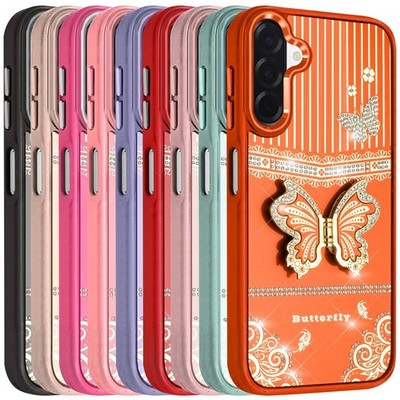 For Galaxy A17 5G Case Splendid Glitter Butterfly Stand Metallic Edges Cover