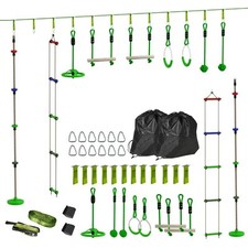 AIYAPLAY Obstacle Course for Kids with 10PCs Slackline Kit, Hanging Tray, Green