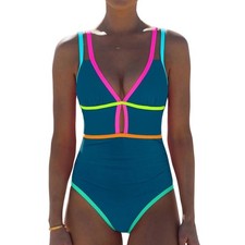 NWT Popvil One Piece Neon Color Block Tummy Control Cutout Swimsuit- XL