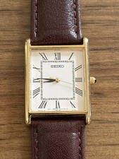 Seiko Tank Watch Men 25mm White Dial Gold Tone 7N01-0EZ0 R2 New Battery Strap