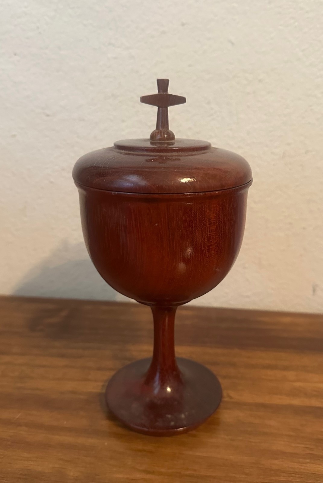 Vintage Wooden CIBORIUM Religious Christianity Covered Vessel, 8.25"