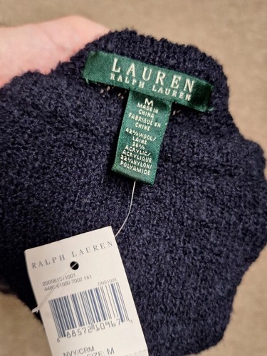 Lauren Ralph Lauren Sweater Womens M Blue White Wool Blend * - Picture 2 of 5