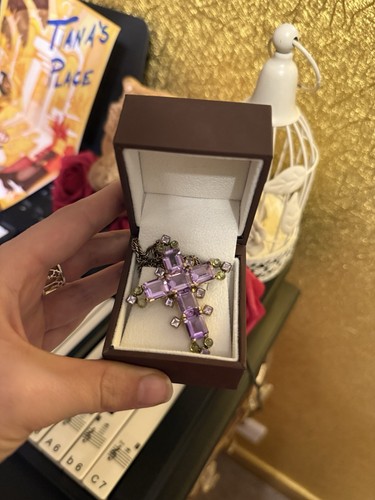 Vintage Amethyst and Peridot Cross, Silver Gilt Cross, Sterling Silver Cross, - Picture 5 of 8