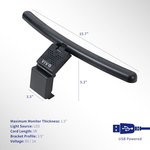 VIVO Black 16 inch Curved Lightbar with 5 Color Temperatures, USB Powered - 第 3/8 張圖片