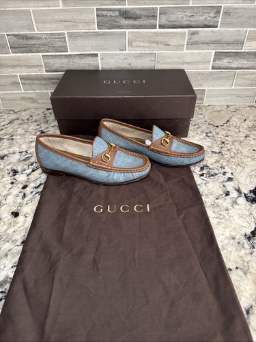 Gucci Loafers Leather Shoes Horsebit 1953 Blue Denim Mens UK 2 US 4 EU 34 - 第 1/20 張圖片