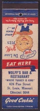 Wolff's Bar & Restaurant Where Turkey is King 626 Pine St St Louis matchcover