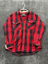 Elkoni Flannel Dress Shirt Men 17.5 Black Red Check Cotton Comfort Fit Button Up